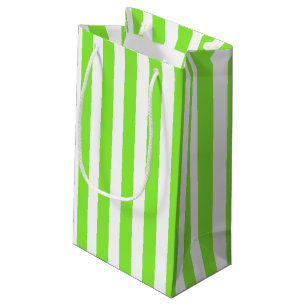 Lime green and white candy stripes small gift bag