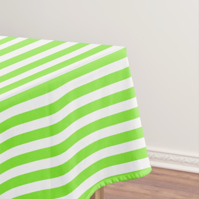 Lime green and white candy stripes tablecloth (In Situ)
