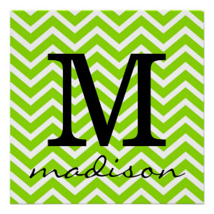 Lime Green and White Chevron Monogram Print
