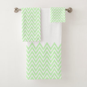 Lime Green and White Chevron Stripes Bath Towel Set