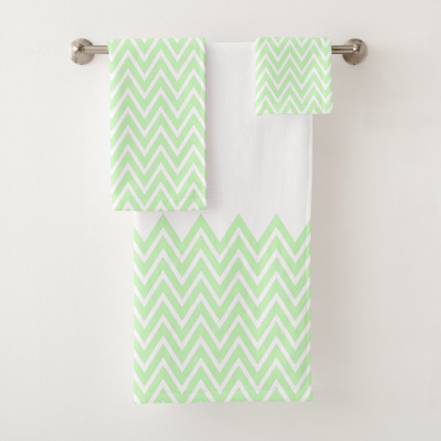 Lime Green and White Chevron Stripes Bath Towel Set (Insitu)