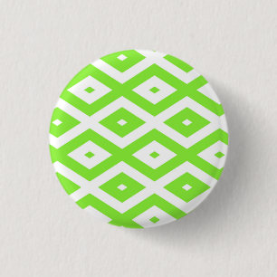 Lime green and white diamond pattern 1 inch round button
