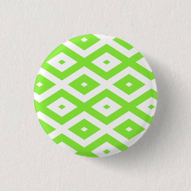Lime green and white diamond pattern 1 inch round button (Front)