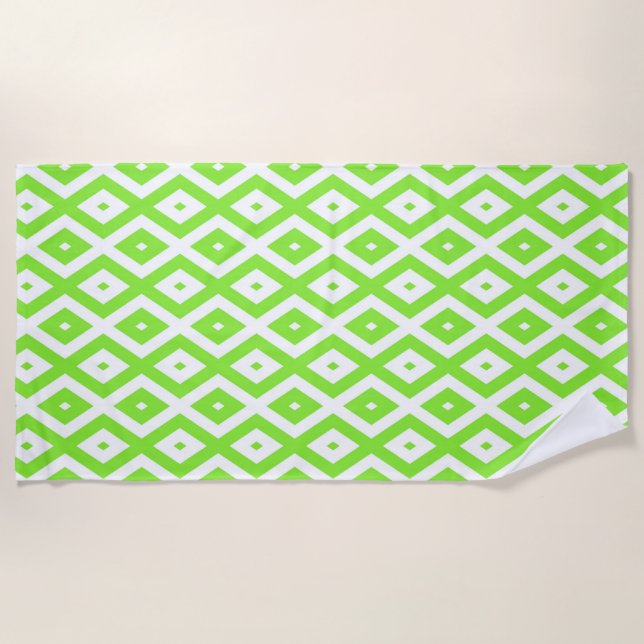 Lime green and white diamond pattern beach towel (Front)