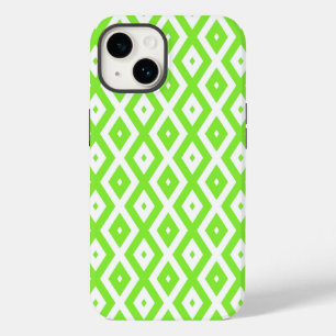 Lime green and white diamond pattern Case-Mate iPhone 14 case