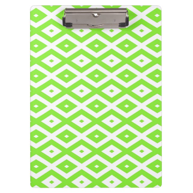 Lime green and white diamond pattern clipboard (Front)