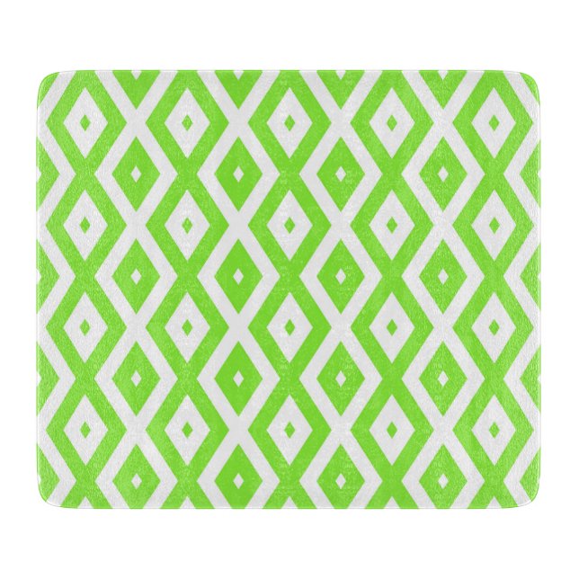 Lime green and white diamond pattern cutting board (Front)