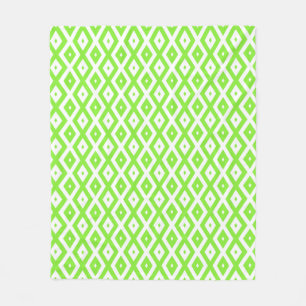 Lime green and white diamond pattern fleece blanket