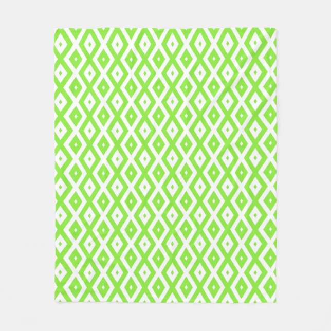 Lime green and white diamond pattern fleece blanket (Front)