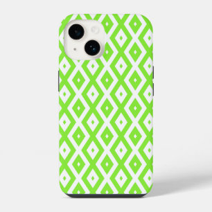 Lime green and white diamond pattern iPhone 14 case