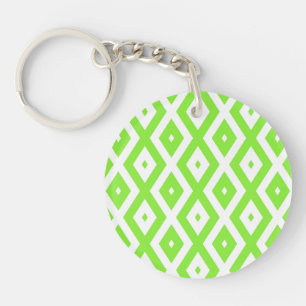 Lime green and white diamond pattern keychain