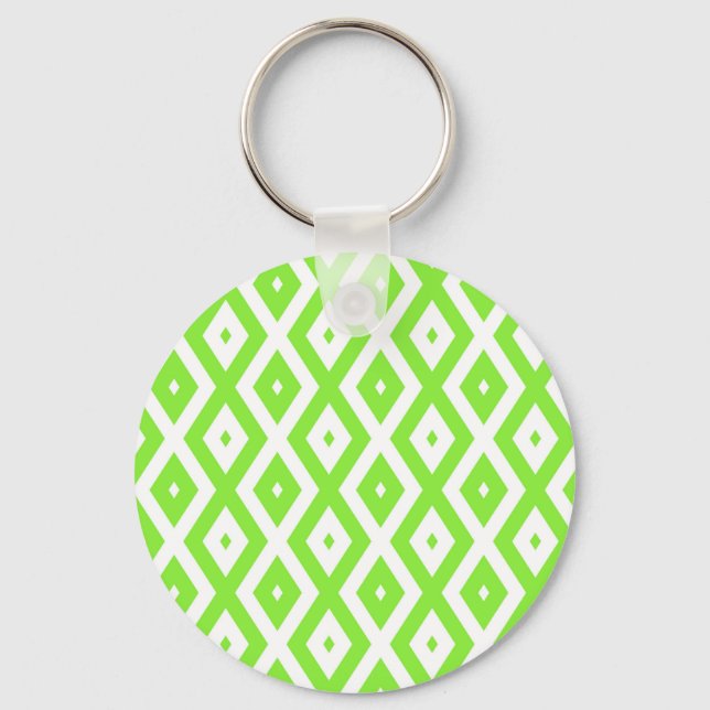 Lime green and white diamond pattern keychain (Front)