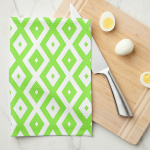 Lime green and white diamond pattern kitchen towel