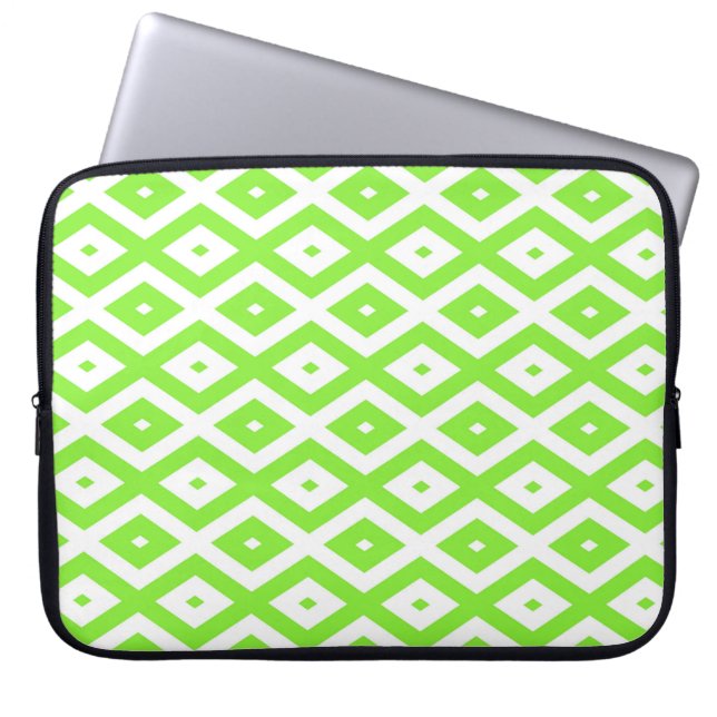 Lime green and white diamond pattern laptop sleeve (Front)