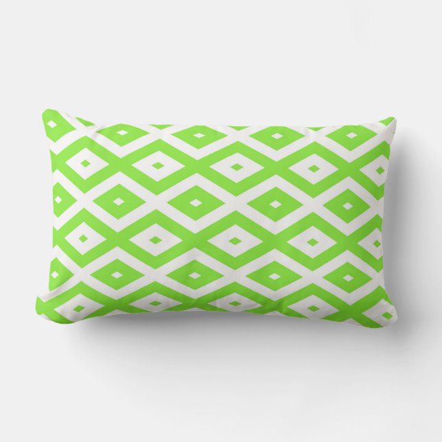 Lime green and white diamond pattern lumbar pillow (Front)