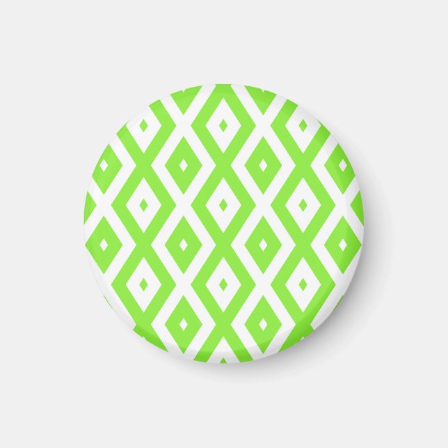 Lime green and white diamond pattern magnet (Front)