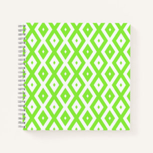 Lime green and white diamond pattern notebook