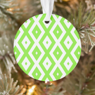 Lime green and white diamond pattern ornament