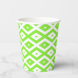 Lime green and white diamond pattern paper cups