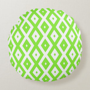 Lime green and white diamond pattern round pillow