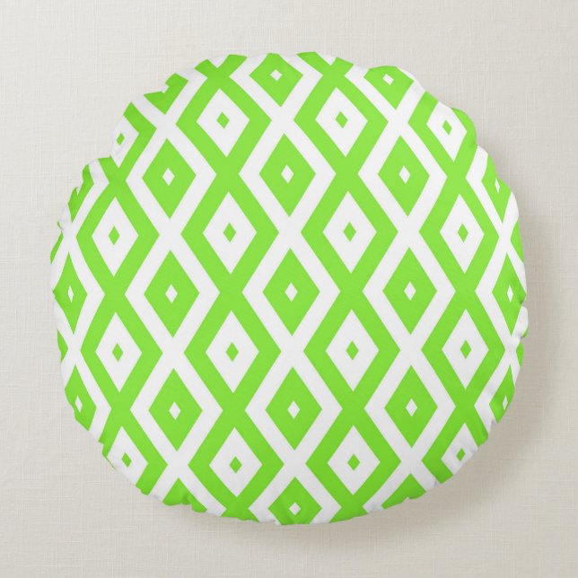 Lime green and white diamond pattern round pillow (Front)