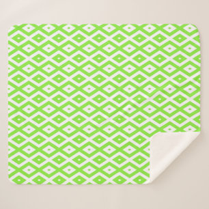 Lime green and white diamond pattern sherpa blanket