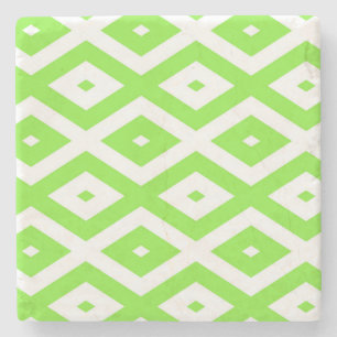 Lime green and white diamond pattern stone coaster