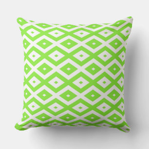 Lime green and white diamond pattern throw pillow