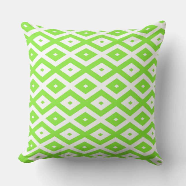 Lime green and white diamond pattern throw pillow (Front)