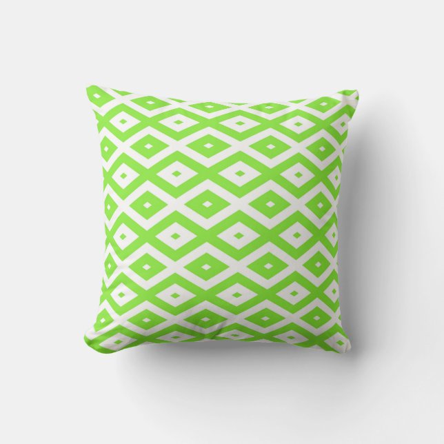 Lime green and white diamond pattern throw pillow (Front)
