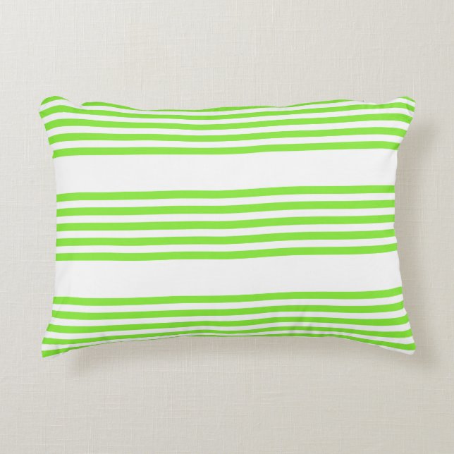Lime green and white five stripes pattern accent pillow (Front)