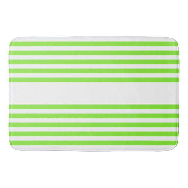 Lime green and white five stripes pattern bath mat (Front)