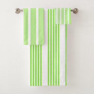 Lime green and white five stripes pattern bath towel set