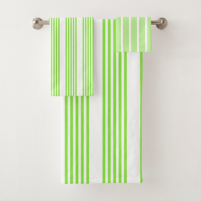 Lime green and white five stripes pattern bath towel set (Insitu)