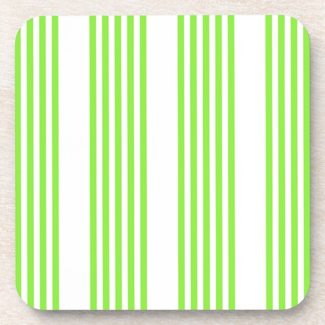 Lime green and white five stripes pattern coaster (Front)