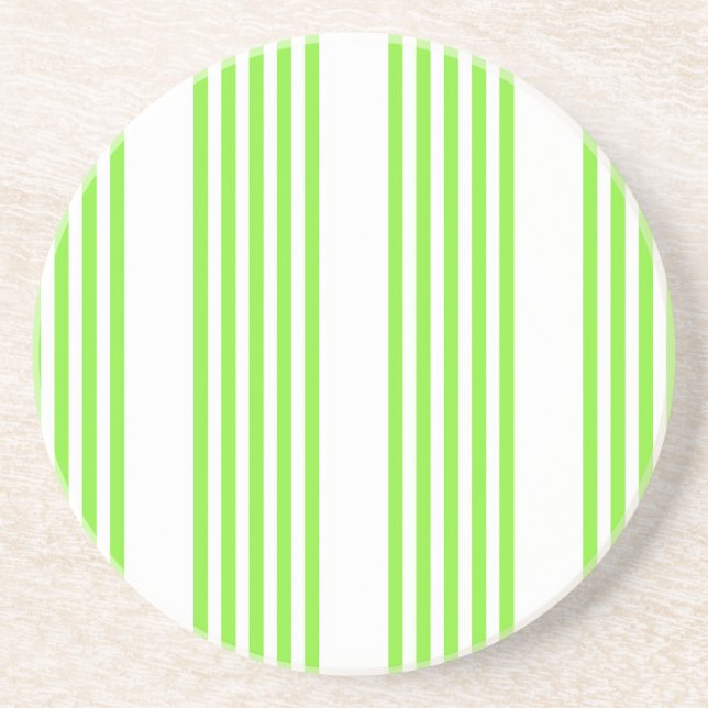 Lime green and white five stripes pattern coaster (Front)