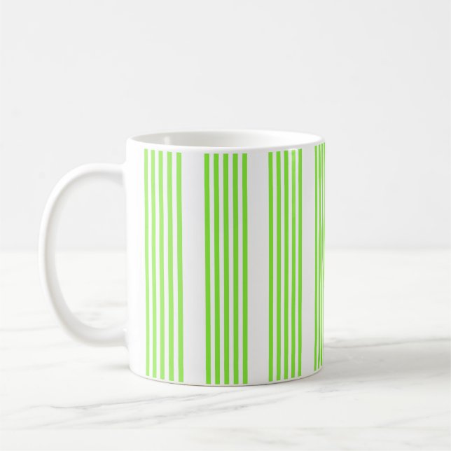 Lime green and white five stripes pattern coffee mug (Left)