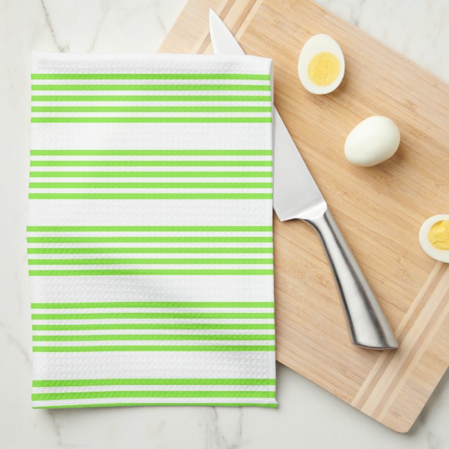 Lime green and white five stripes pattern kitchen towel (Quarter Fold)