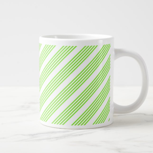 Lime green and white five stripes pattern large coffee mug (Right)