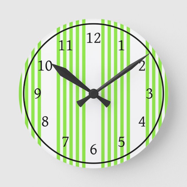 Lime green and white five stripes pattern round clock (Front)