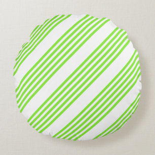 Lime green and white five stripes pattern round pillow
