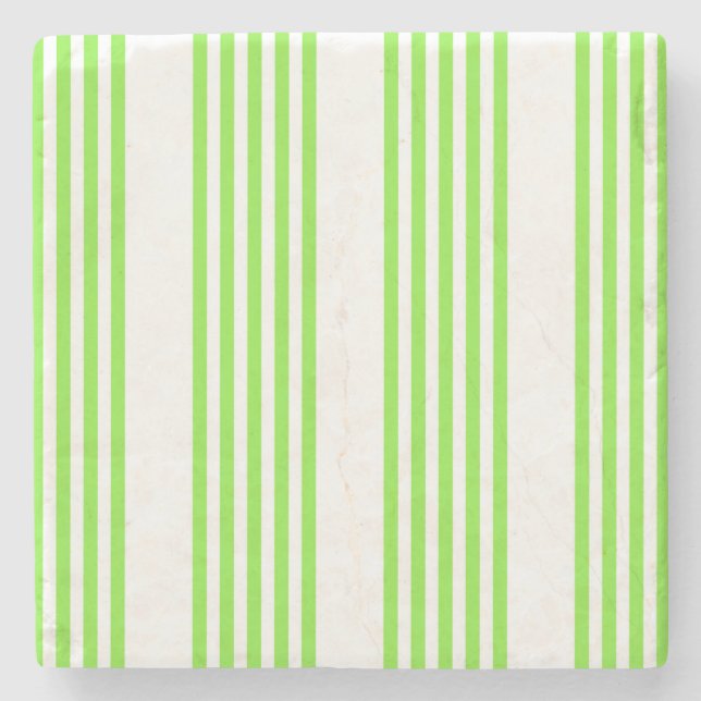 Lime green and white five stripes pattern stone coaster (Front)