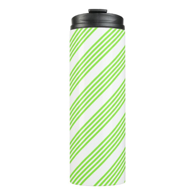 Lime green and white five stripes pattern thermal tumbler (Front)