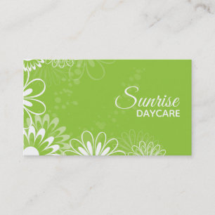 Lime Green and White Floral Daycare Business Card