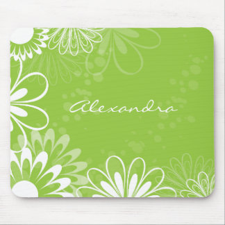 Lime Green and White Floral Mousepad