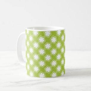 Lime Green and White Flower Pattern Coffee Mug