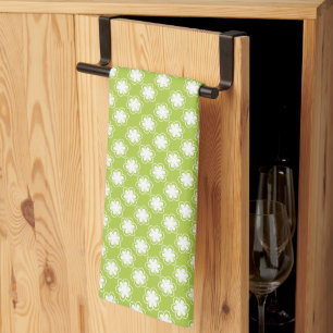 Lime Green and White Flower Pattern Kitchen Towel