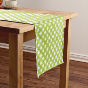Lime Green and White Flower Pattern Short Table Runner