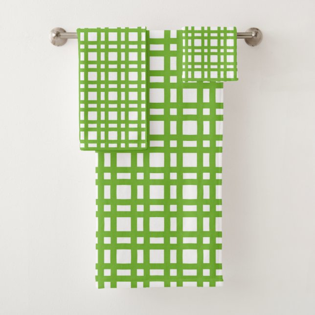 Lime green and white grid bath towel set (Insitu)