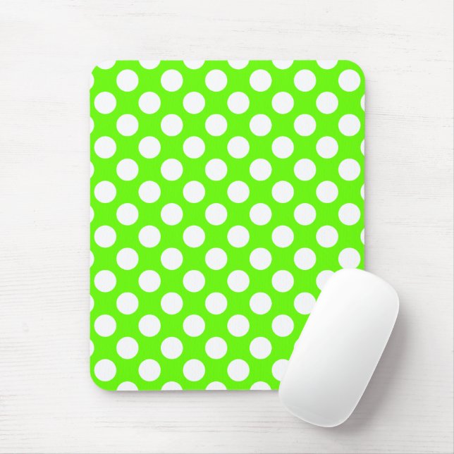 Lime Green and White Polka Dot Mouse Pad (With Mouse)